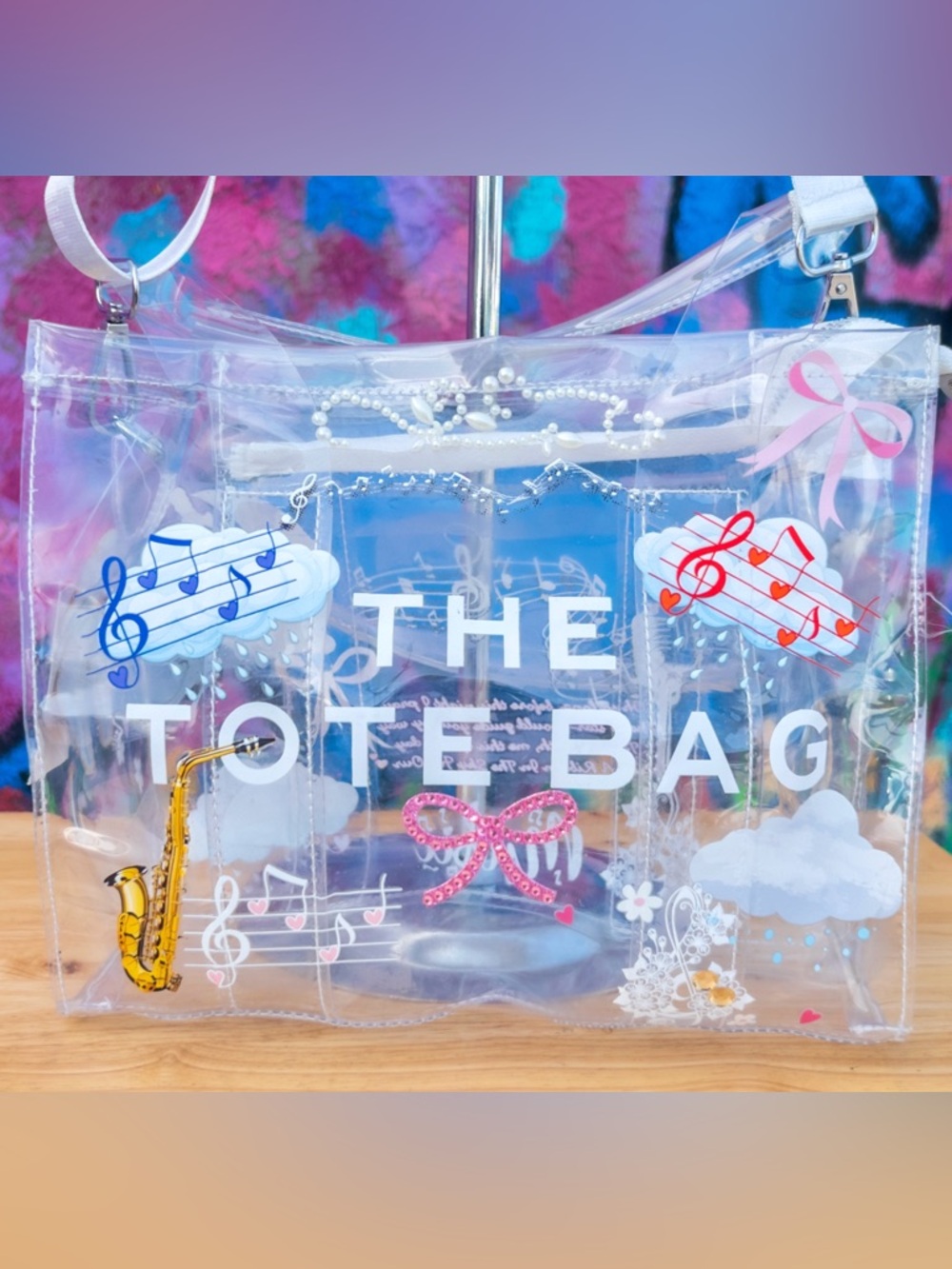 ‘GEMSTONE RIBBON’ Clear Medium Tote Bag 10”